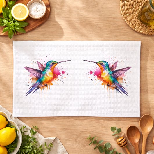 Linge De Cuisine Vol coloré, colibri aquarelle
