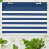 Linge De Cuisine Volant de bateau nautique, rayures bleu marine (Plié)