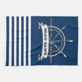 Linge De Cuisine Volant de bateau nautique, rayures bleu marine (Horizontal)