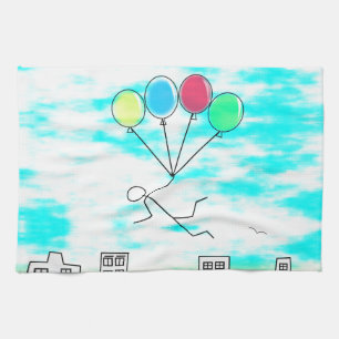 Linge De Cuisine Voler au-dessus de la ville avec des ballons