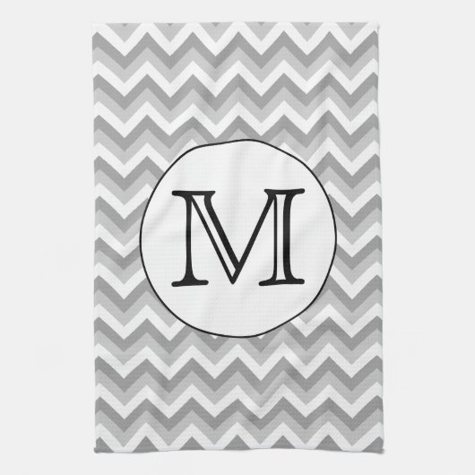 Linge De Cuisine Votre lettre. Monogramme Motif gris Zigzag. (Vertical)