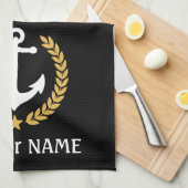 Linge De Cuisine Votre nom de bateau Ancre Gold Style Laurel Black (Quart Plié)