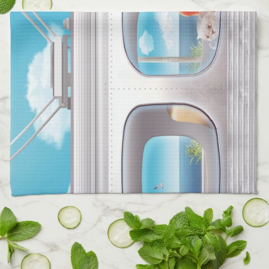 Linge De Cuisine Voyage en train avec chat (Plié)