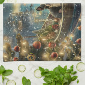 Linge De Cuisine Voyage festif de Noël de Boston Terrier (Plié)