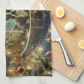 Linge De Cuisine Voyage festif de Noël de Boston Terrier (Quart Plié)