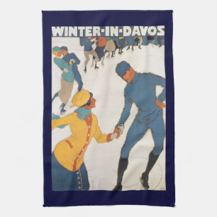 Linge De Cuisine Voyage Vintage, Art Déco, Davos Suisse Hiver