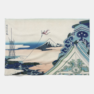 Linge De Cuisine Vue du temple Honganji sur le mont Fuji - Gravure