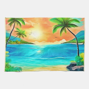 Linge De Cuisine Vue sur la plage Tropical Sunset Paradise