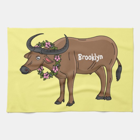 Linge De Cuisine Water buffalo with flowers (Horizontal)