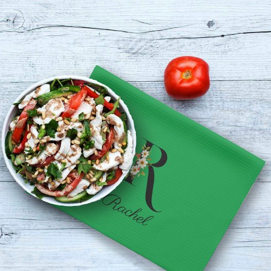 Linge De Cuisine Watercolor botanical green initial monogram