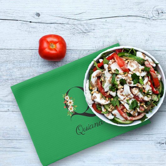 Linge De Cuisine Watercolor botanical green initial monogram