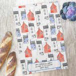 Linge De Cuisine Watercolor House Art personnalisé<br><div class="desc">Doté d'une aquarelle originale de peinture de maisons,  ce design fait un joli cadeau unique pour la maison. Modifiez le texte et les détails pour personnaliser. Art original de Nic Squirrell.</div>