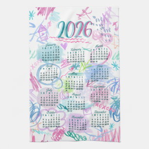 Linge De Cuisine Watercolor Scribbles Calendrier Tea Towel 2026