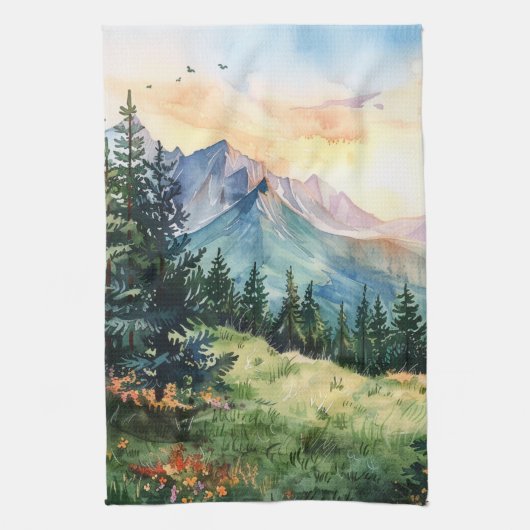 Linge De Cuisine Watercolor Summer Mountain (Vertical)