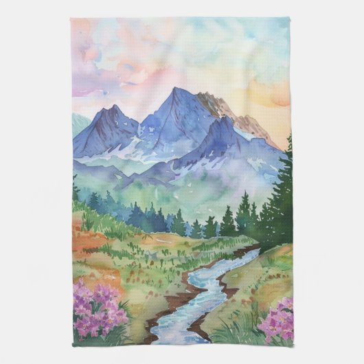 Linge De Cuisine Watercolor Summer Mountain (Vertical)