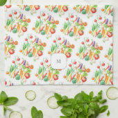 Linge De Cuisine Watercolor vegetables pattern monogrammed (Plié)