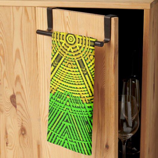 Linge De Cuisine Weer Mandala jaune et vert (Pliage en tiers)