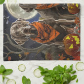 Linge De Cuisine Weimaraner Halloween Épouvantable  (Plié)
