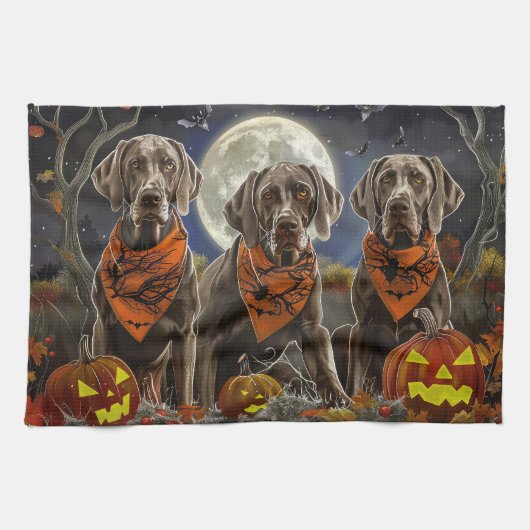 Linge De Cuisine Weimaraner Halloween Épouvantable  (Horizontal)