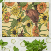 Linge De Cuisine Wens et fleurs sur jaune pâle (Plié)