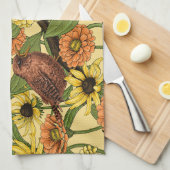 Linge De Cuisine Wens et fleurs sur jaune pâle (Quart Plié)