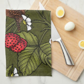 Linge De Cuisine Wens et fraises sur vert foncé (Quart Plié)