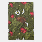 Linge De Cuisine Wens et fraises sur vert foncé (Vertical)
