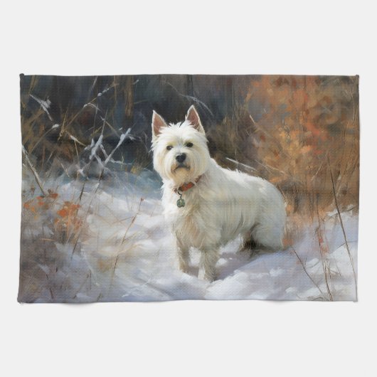 Linge De Cuisine West Highland White Terrier Laissons neiger Noël (Horizontal)