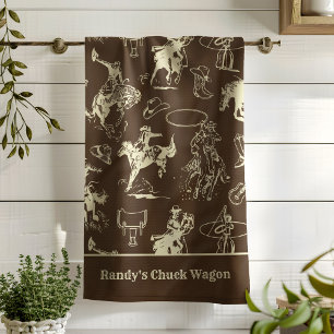 Linge De Cuisine Western Rodeo Cowboy Dark Brown Personnalisé