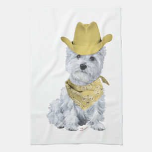 Linge De Cuisine Westie Cowboy en Jaune