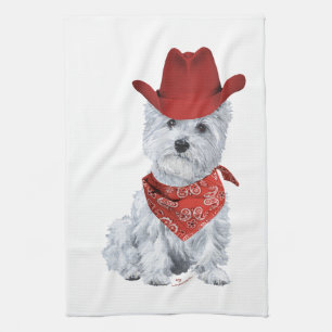 Linge De Cuisine Westie Cowboy en rouge