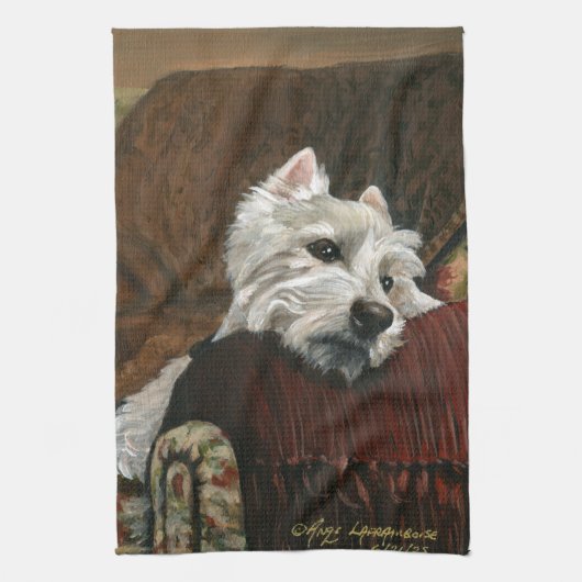 Linge De Cuisine Westie sur canapé (Vertical)