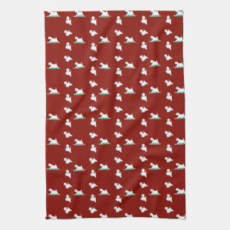 Linge De Cuisine Westie sur le rouge