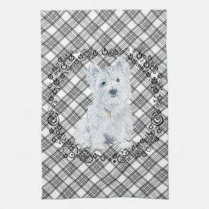 Linge De Cuisine Westie sur Tartan
