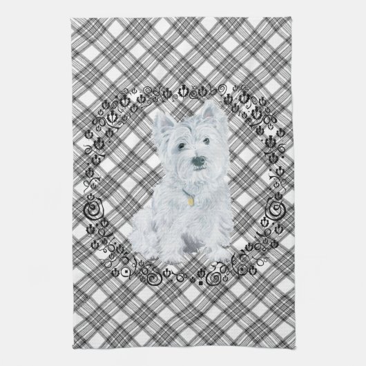 Linge De Cuisine Westie sur Tartan (Vertical)