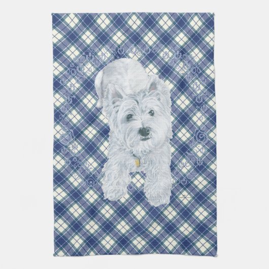 Linge De Cuisine Westie sur Tartan (Vertical)