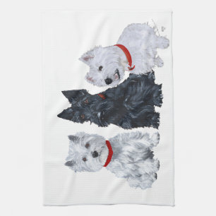 Linge De Cuisine Westies et un Scottie ensemble