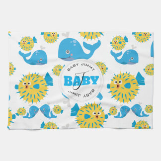 Linge De Cuisine Whale & Blowfish Cartoon Baby Monogram