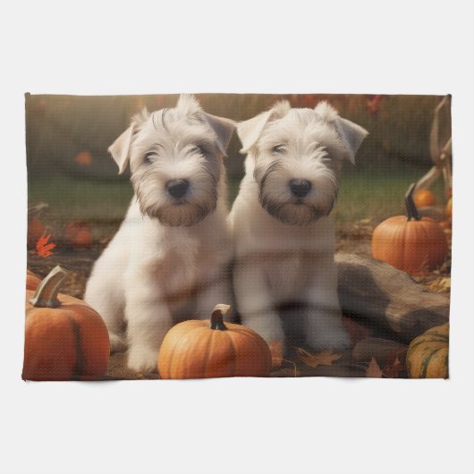 Linge De Cuisine Wheaten Terrier chiot Automne Citrouille délice (Horizontal)
