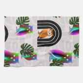 Linge De Cuisine Whimsical Boho Owl & Tropical Monstera Leaf (Horizontal)