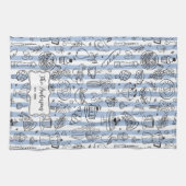 Linge De Cuisine Whimsical Italian Food Illustration Blue Stripes (Horizontal)