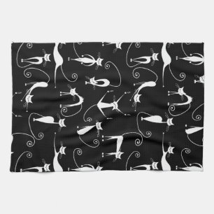Linge De Cuisine Whimsical Motif de chat blanc maigre