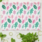 Linge De Cuisine Whimsical Pink and Green Christmas Holly Leaves (Plié)