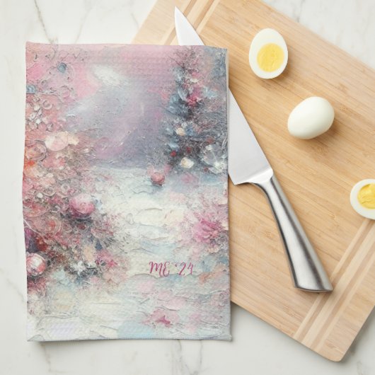 Linge De Cuisine Whimsical Pink Christmas Tree Personalized (Quart Plié)