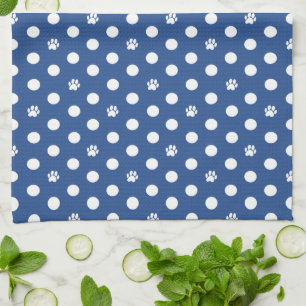Linge De Cuisine Whimsical Polka Dot Dog Empreinte de patte Bleu