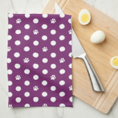 Linge De Cuisine Whimsical Polka Dot Dog Empreinte de patte violet (Quart Plié)