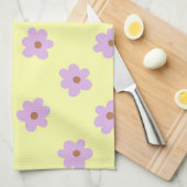 Linge De Cuisine Whimsical violet et jaune floral rétro joyeux (Quart Plié)
