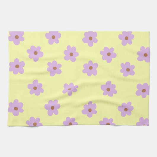 Linge De Cuisine Whimsical violet et jaune floral rétro joyeux (Horizontal)