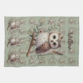Linge De Cuisine Whimsical Woodland Owl Botanical Illustration (Horizontal)