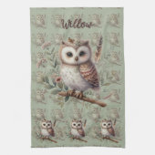 Linge De Cuisine Whimsical Woodland Owl Botanical Illustration (Vertical)